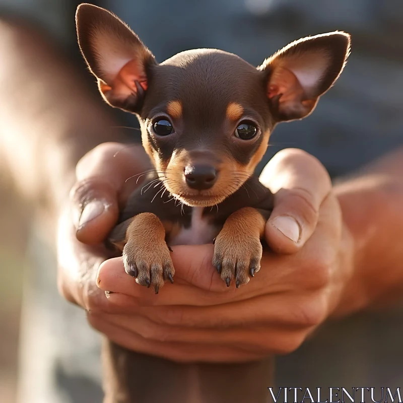 Cute Brown and Tan Puppy in Safe Hands AI Image