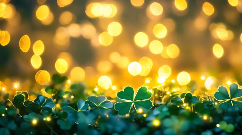 Four-Leaf Clovers with Bokeh Background