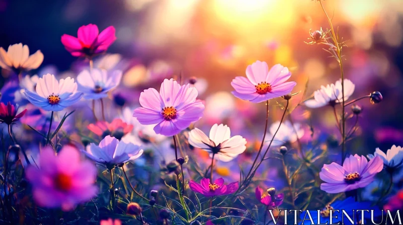 Colorful Flowers in Sunlit Meadow AI Image