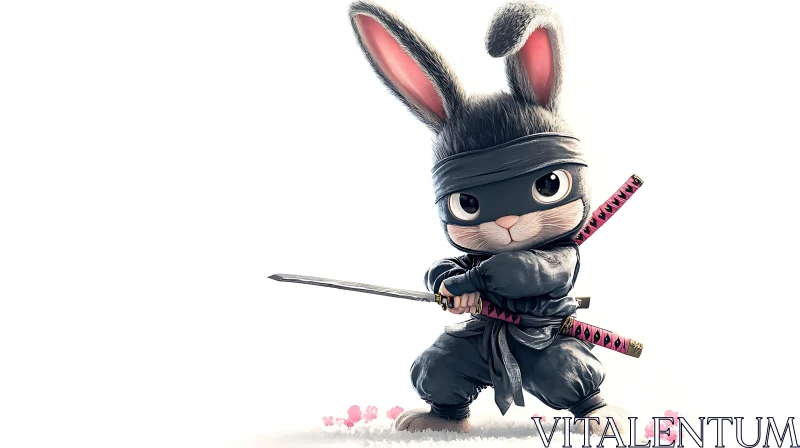 Cute Rabbit Ninja with Swords AI Image