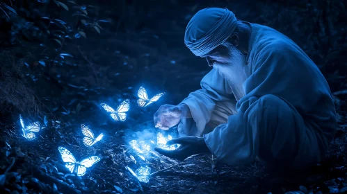 Mystical Butterflies in the Night Forest