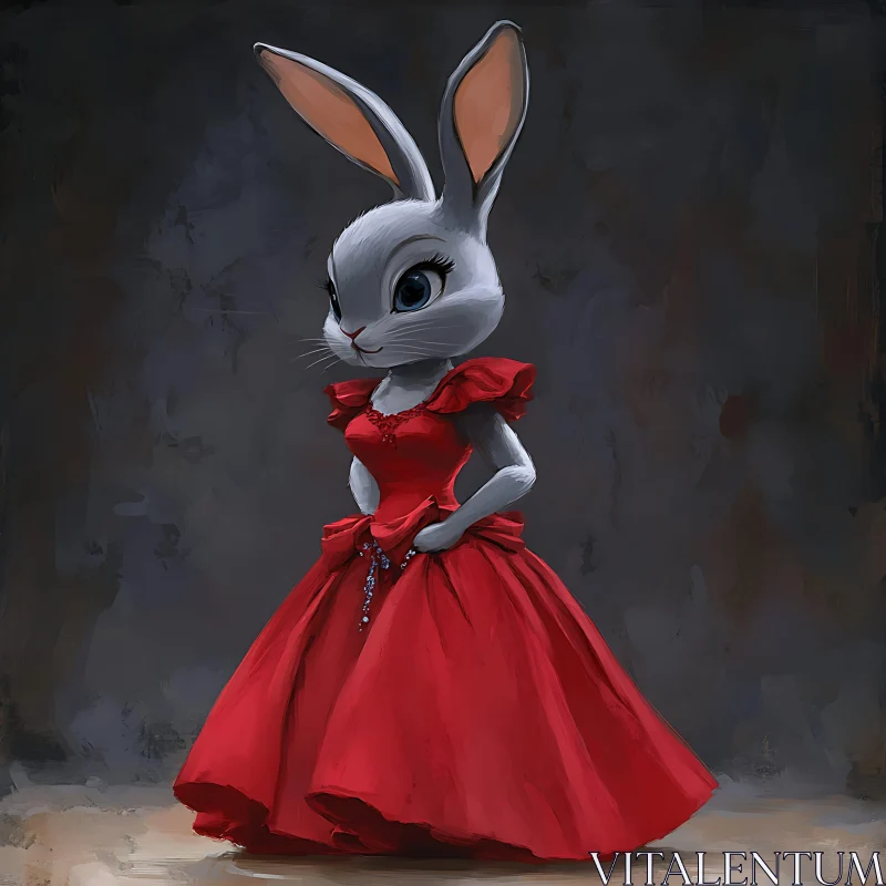 Elegant Rabbit in Red Dress AI Image