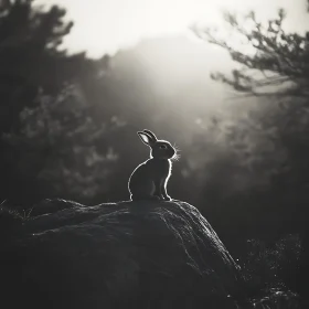 Monochrome Rabbit Portrait on Rock