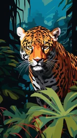 Wild Jaguar in Tropical Forest Illustration