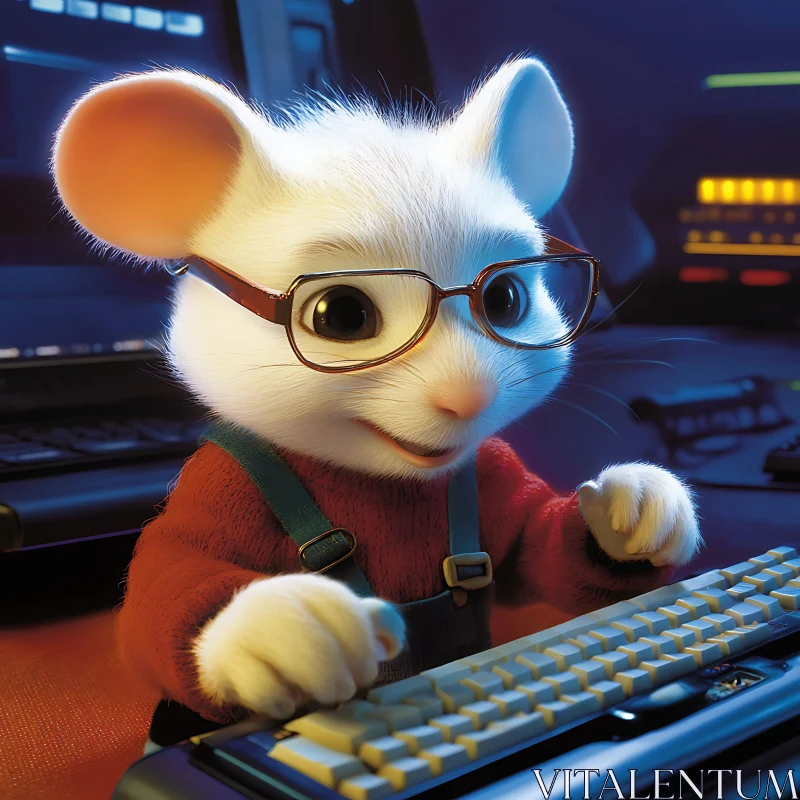 Animated Mouse Working on Computer AI Image