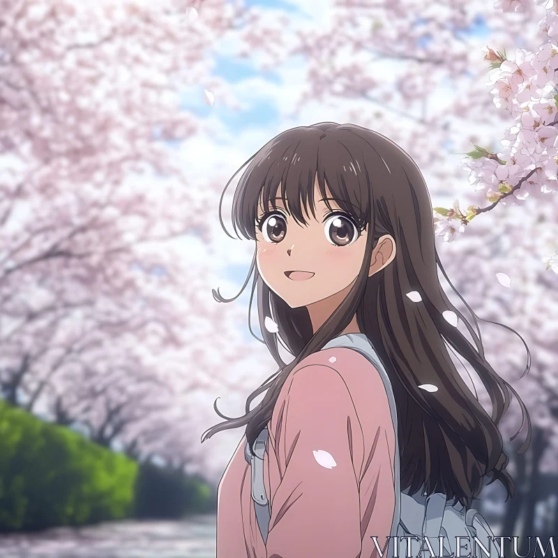 Anime Girl in Springtime Blossom AI Image