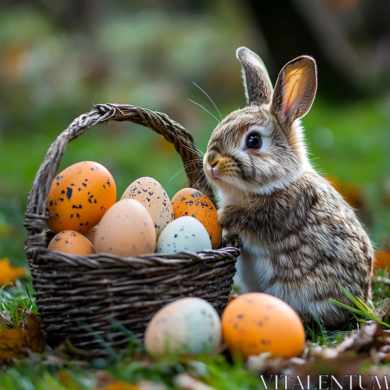 Springtime Rabbit and Easter Egg Hunt AI Image