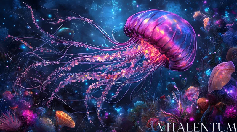 AI ART Luminous Jellyfish Floating in the Abyss