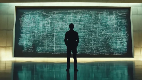 Man and Chalkboard of Equations