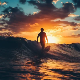 Ocean Sunset Surfing Silhouette