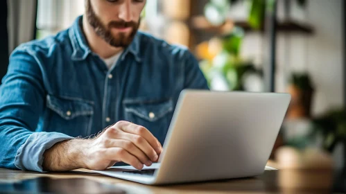 Bearded Man Typing on Computer