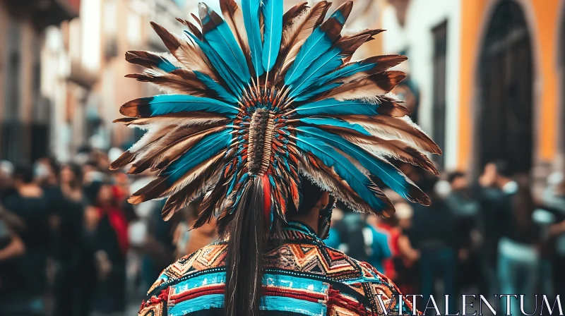 Colorful Headdress in Urban Setting AI Image