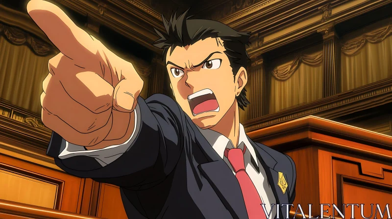 Anime Lawyer in Courtroom Drama AI Image