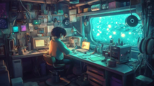 Tech-Filled Room with Ethereal View