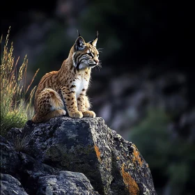 Wild Bobcat Perched on Stone