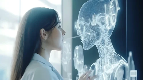 Woman and Digital Human