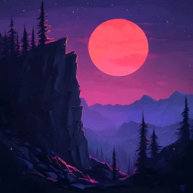 Red Moon Night Over the Mountains