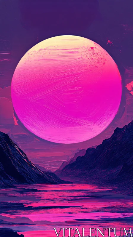 AI ART Fantasy Landscape Featuring a Mystical Pink Moon