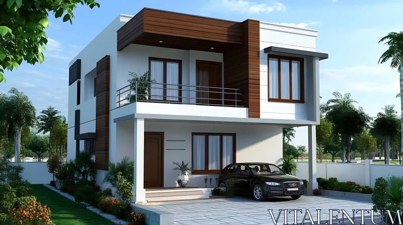 Luxury Urban Home with Garden and Car AI Image