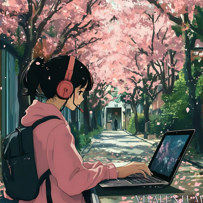 Anime Cherry Blossom Pathway Scene AI Image