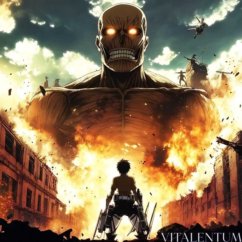 Colossal Giant in Apocalyptic Anime Setting AI Image