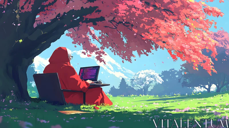 Peaceful Work Environment with Nature AI Image