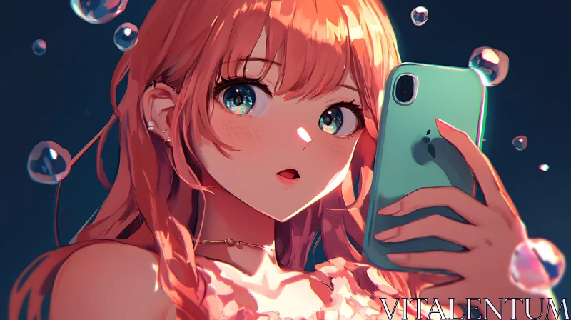 Anime Girl Holding Smartphone AI Image