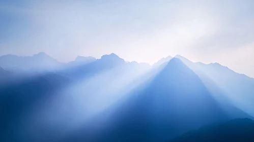 Peaceful Mountain Scene with Rays of Sunlight