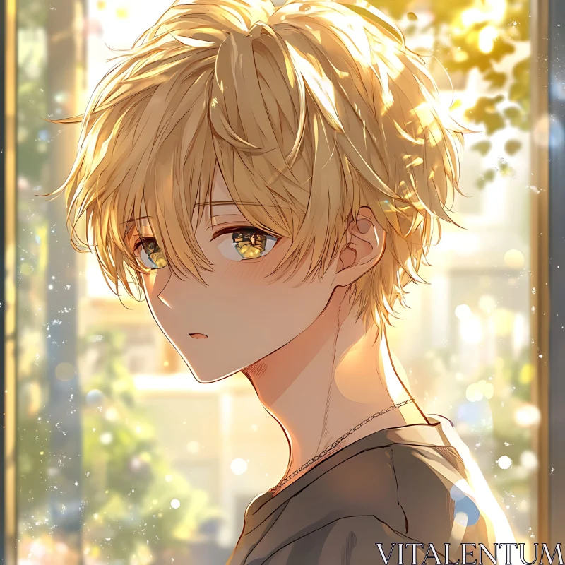 Serene Anime Boy Portrait AI Image