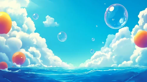 Seascape with Bubbles and Clouds