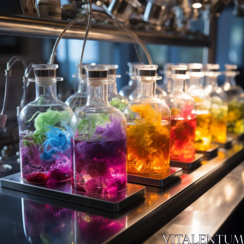 Science Fantasia: Colorful Liquids in Glass Flasks AI Image
