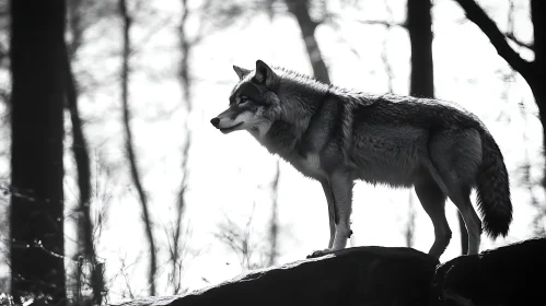 Monochrome Wolf Portrait in Woods