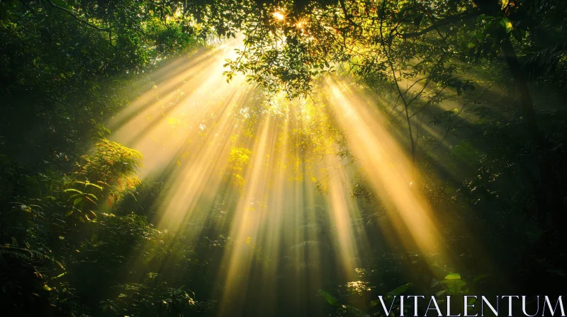 AI ART Enchanting Sun Rays in Dense Forest