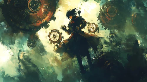 Clockwork Dreamscape: Woman in Steampunk World