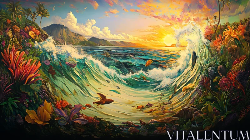 AI ART Ocean Wave and Tropical Paradise