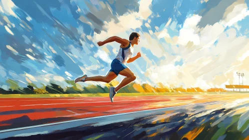 Energetic Runner in Action on a Sunlit Track