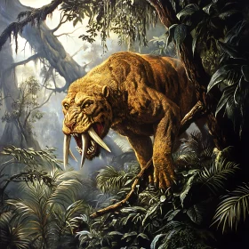 Prehistoric Tiger in Lush Jungle