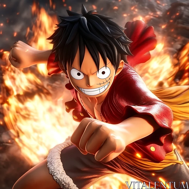 Anime Hero Amidst Flames AI Image