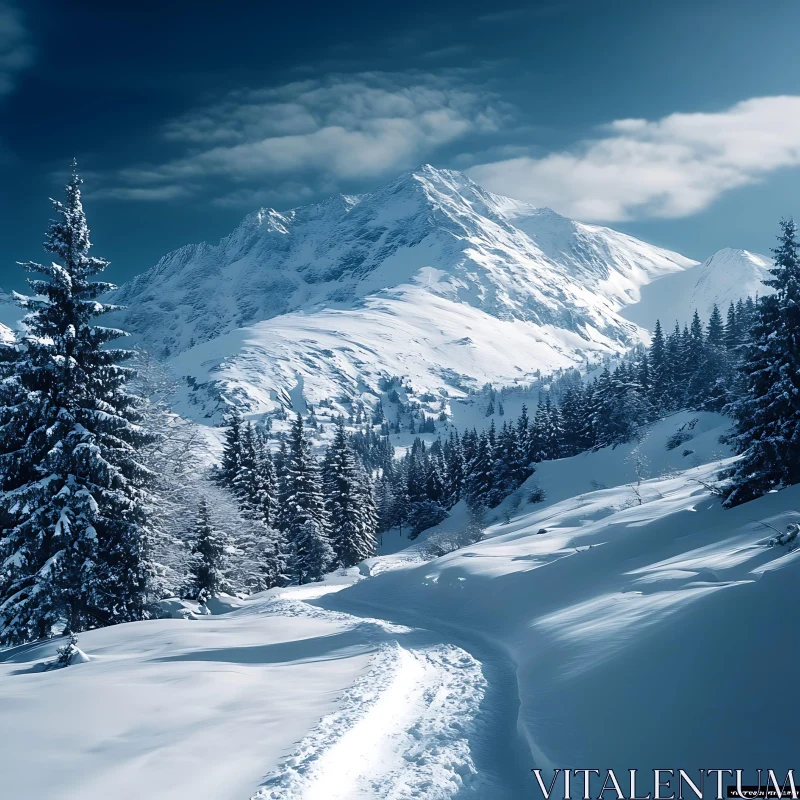 Snowy Mountain Path AI Image