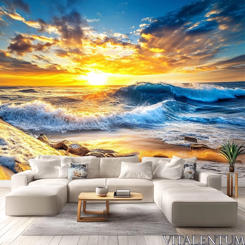 Peaceful Ocean Sunset Coastal Scene AI Image