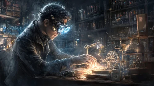 Steampunk Scientist at Work