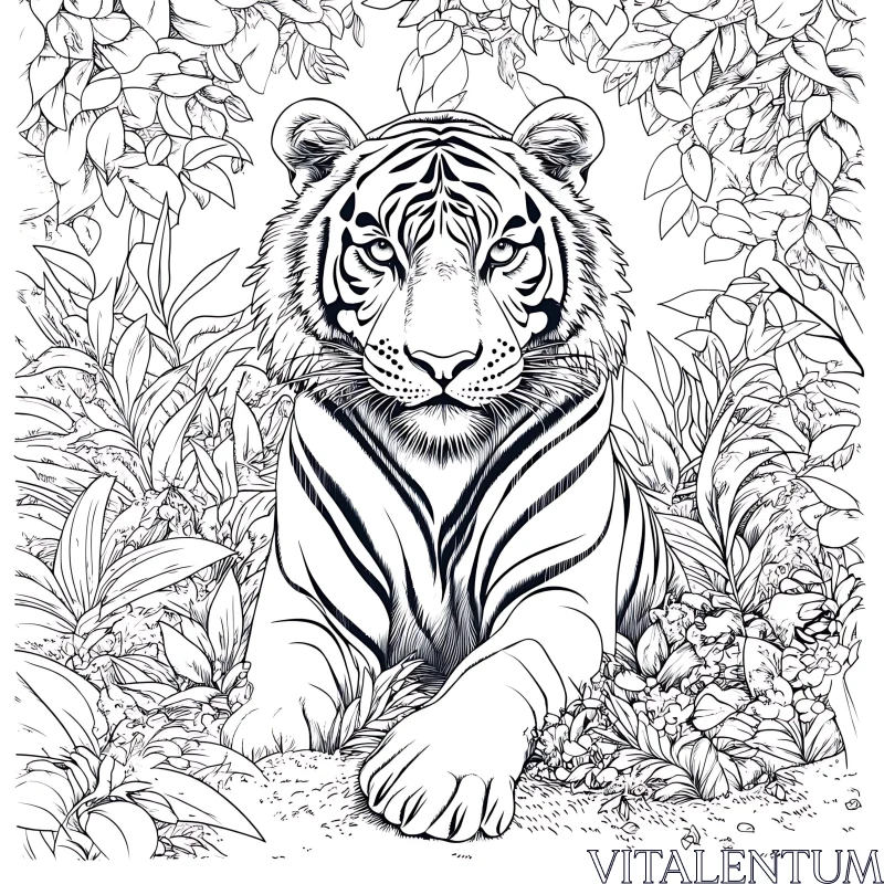 AI ART Monochrome Tiger Portrait in Floral Setting