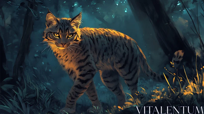 Feline in the Woods AI Image