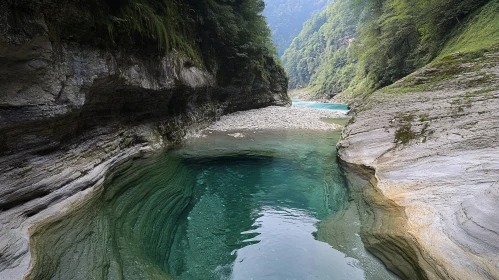 Tranquil River and Rocky Canyon with Clear Water