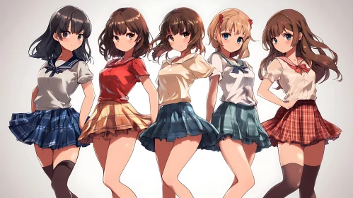 Character Art of Anime Girls in Uniforms