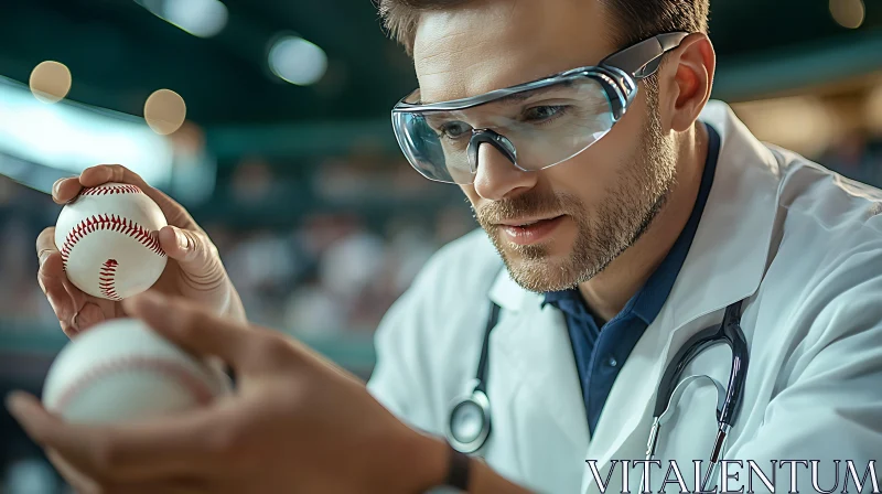 AI ART Man in Lab Coat Holding Baseballs