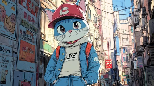 Anthropomorphic Cat in Urban Setting