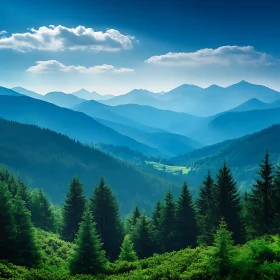 Blue Mountains and Green Forest Scenery