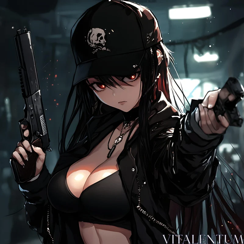 Anime Girl with Guns in Shadowy Setting AI Image