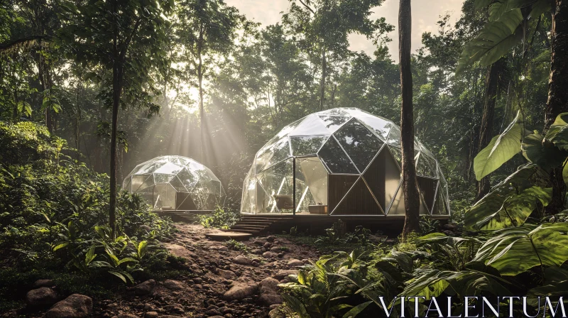 Sunlit Geodesic Domes in Nature AI Image